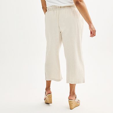 Plus Size Croft & Barrow® Button-Tab Pull-On Wide Leg Crop Pants