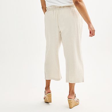 Plus Size Croft & Barrow® Button-Tab Pull-On Wide Leg Crop Pants