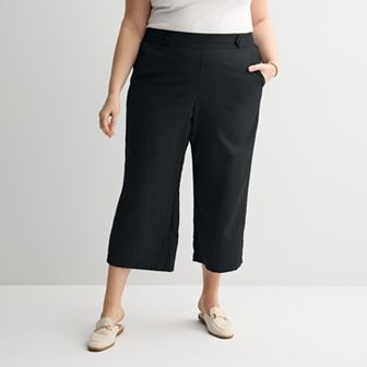 Plus Size Croft & Barrow® Button-Tab Pull-On Wide Leg Crop Pants