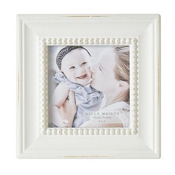 Belle Maison 4" x 4" Distressed White Beaded Table Top Frame