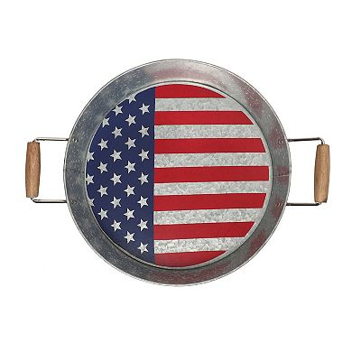 Celebrate Together™ Americana Galvanized American Flag Round Serving Tray with Handles