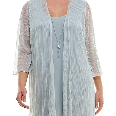 Plus Size Luxology 3-Piece Jacket & Shift Dress with Necklace