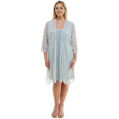 Plus Size Luxology 3-Piece Jacket & Shift Dress with Necklace