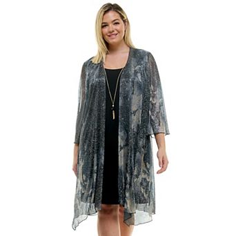 Plus Size Luxology 3 pc Jacket & Shift Dress with Necklace