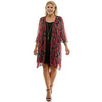 Plus Size Luxology 3 pc Jacket & Shift Dress with Necklace