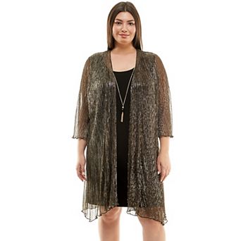 Plus Size Luxology 3 pc Jacket & Shift Dress with Necklace