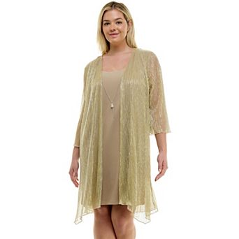 Plus Size Luxology 3 pc Jacket & Shift Dress with Necklace