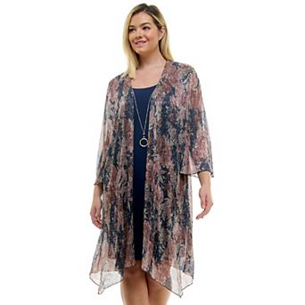 Plus Size Luxology 3 pc Jacket & Shift Dress with Necklace