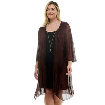 Plus Size Luxology 3 pc Jacket & Shift Dress with Necklace