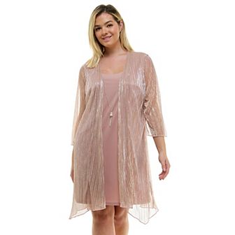 Plus Size Luxology 3 pc Jacket & Shift Dress with Necklace