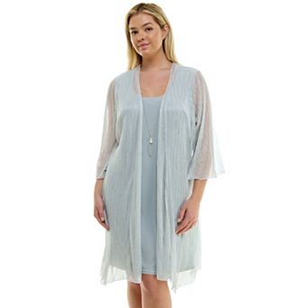 Plus Size Luxology 3 pc Jacket & Shift Dress with Necklace