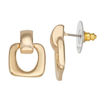 Napier Gold Tone Door Knocker Stud Earrings
