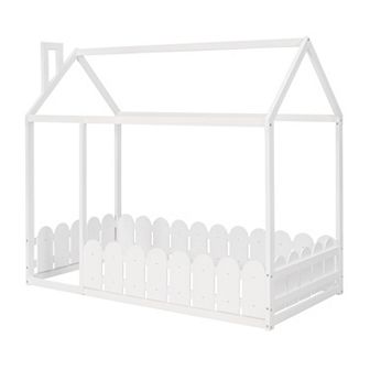 Merax Wood Bed House Bed Frame with Fence