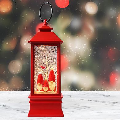 Snowburst™ Red Lantern with Gnome Trio