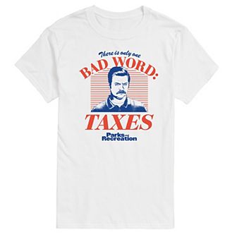 Big & Tall Parks And Recs Bad Words Taxes Graphic Tee
