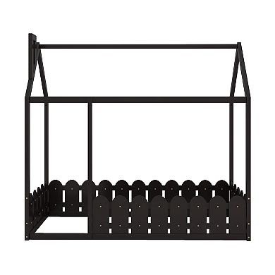Merax Wood Bed House Bed Frame with Fence