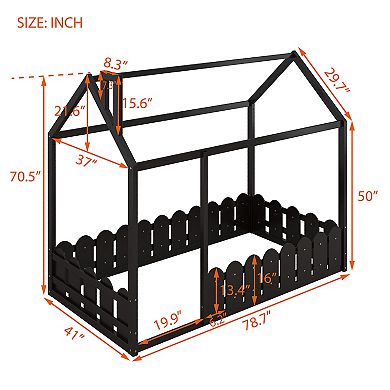 Merax Wood Bed House Bed Frame with Fence