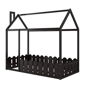 Merax Wood Bed House Bed Frame with Fence