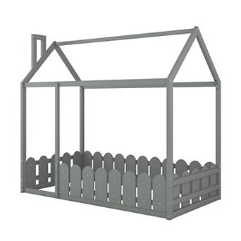 Merax Wood Bed House Bed Frame with Fence