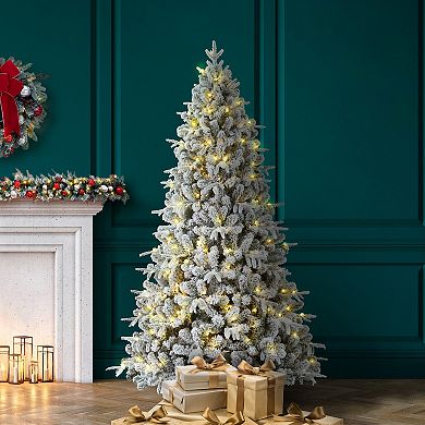 7.5 Foot Flocked Churchill Fir Tree - Color Changing Lights