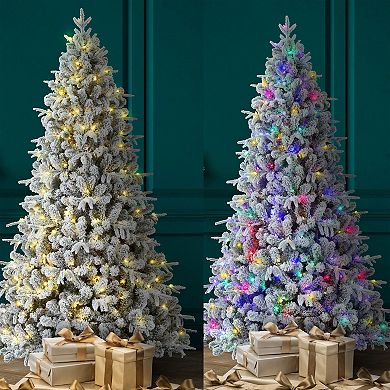 7.5 Foot Flocked Churchill Fir Tree - Color Changing Lights