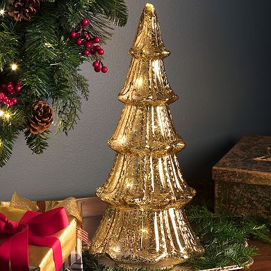 14 Inch Lighted Mercury Glass Christmas Tree