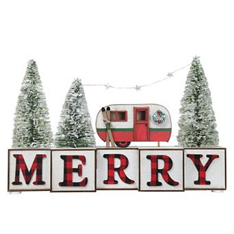 MERRY Blocks with Camper and Trees, LED Lighted, 15 in Long