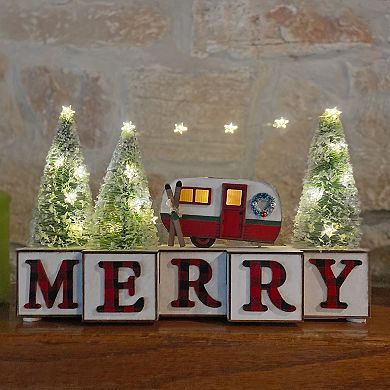 MERRY Blocks with Camper and Trees, LED Lighted, 15 Inches Long