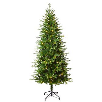6.5 Foot Tall Slim Ashville Fir Christmas Tree with 8 Light Functions, Timer and Foot Pedal
