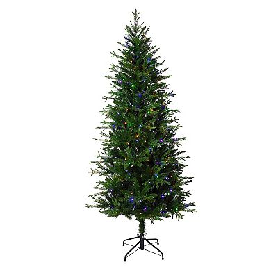 6.5 Foot Tall Slim Ashville Fir Christmas Tree with 8 Light Functions, Timer and Foot Pedal