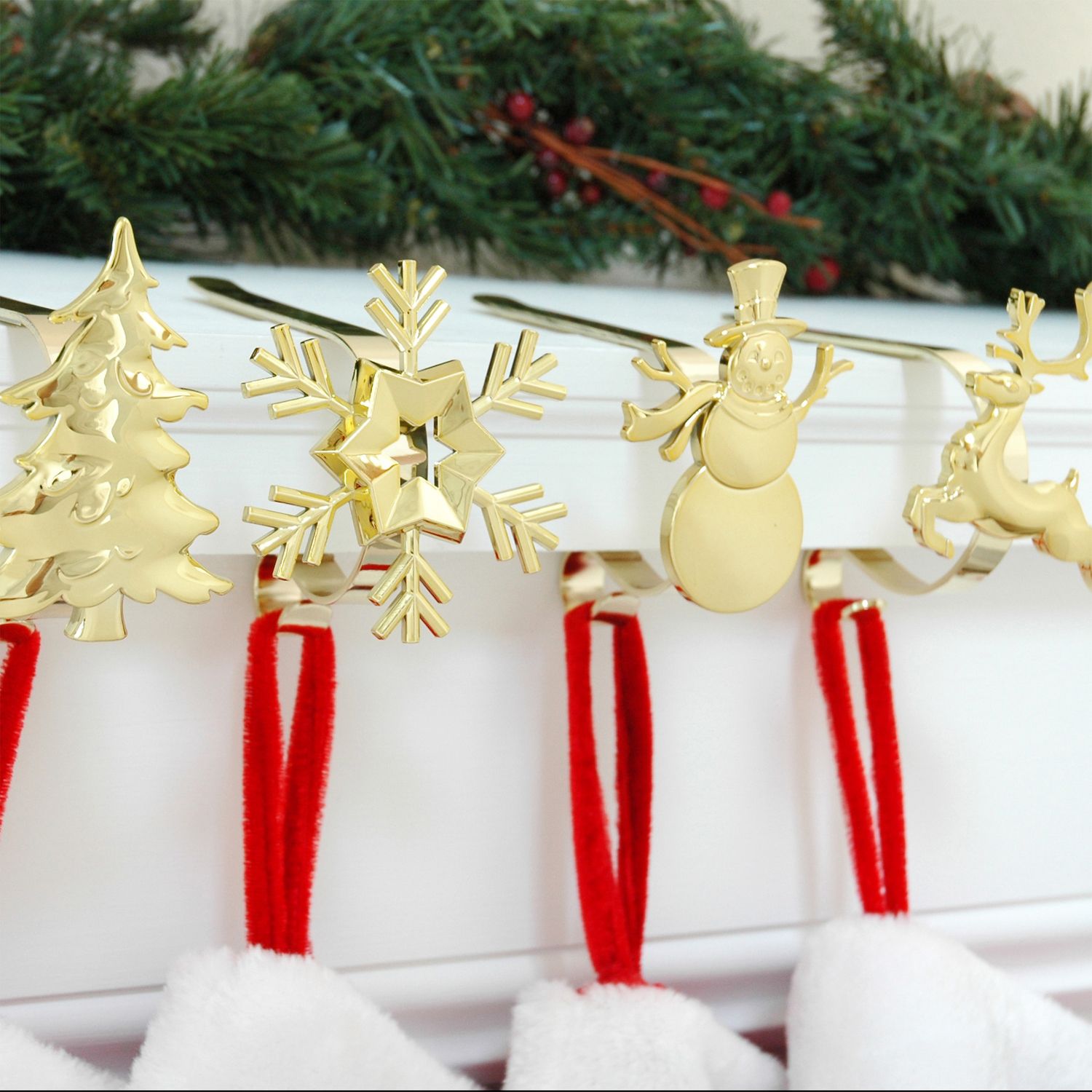 The Original MantleClip Stocking Holder With Chalkboard Icons, Silver 4-Pack