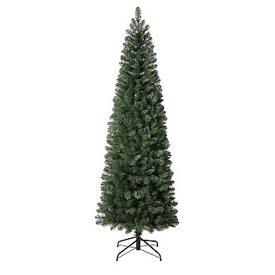 7.5 Foot Pencil Deerfield Spruce Tree with Warm Pre-Lit LED Cluster Lights and Foot Pedal