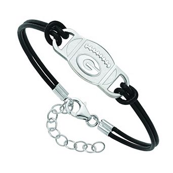 LogoArt Sterling Silver Georgia Black Leather Bracelet