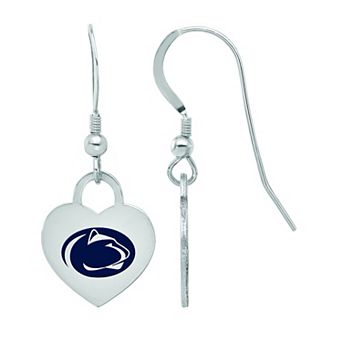 LogoArt Sterling Silver Penn State Enamel Heart Drop Earrings
