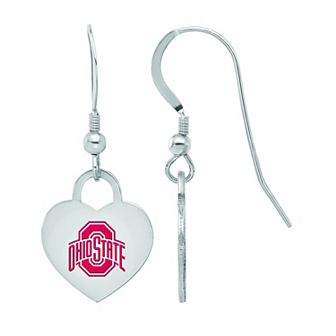 LogoArt Sterling Silver Ohio State Enamel Heart Drop Earrings