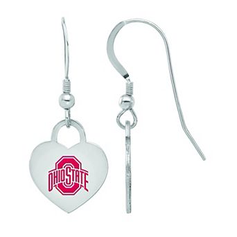 LogoArt Sterling Silver Ohio State Enamel Heart Drop Earrings