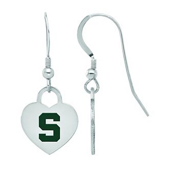 LogoArt Sterling Silver Michigan State Enamel Heart Drop Earrings