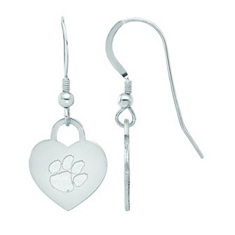LogoArt Sterling Silver Clemson Heart Drop Earrings