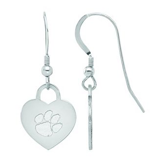 LogoArt Sterling Silver Clemson Heart Drop Earrings