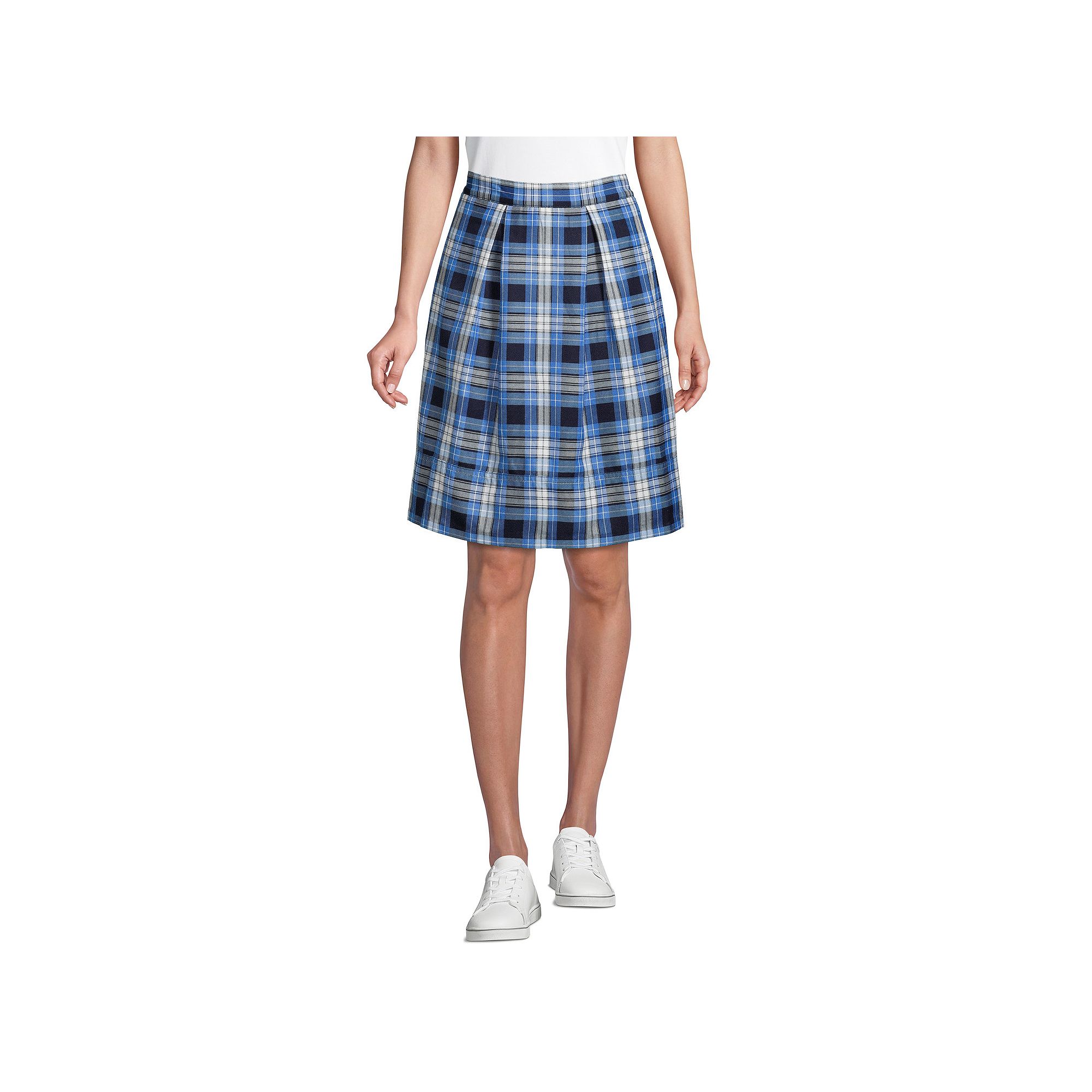 Womens Lands End Plaid Top of Knee Length Pleated Skort, Size: 4, Clear B