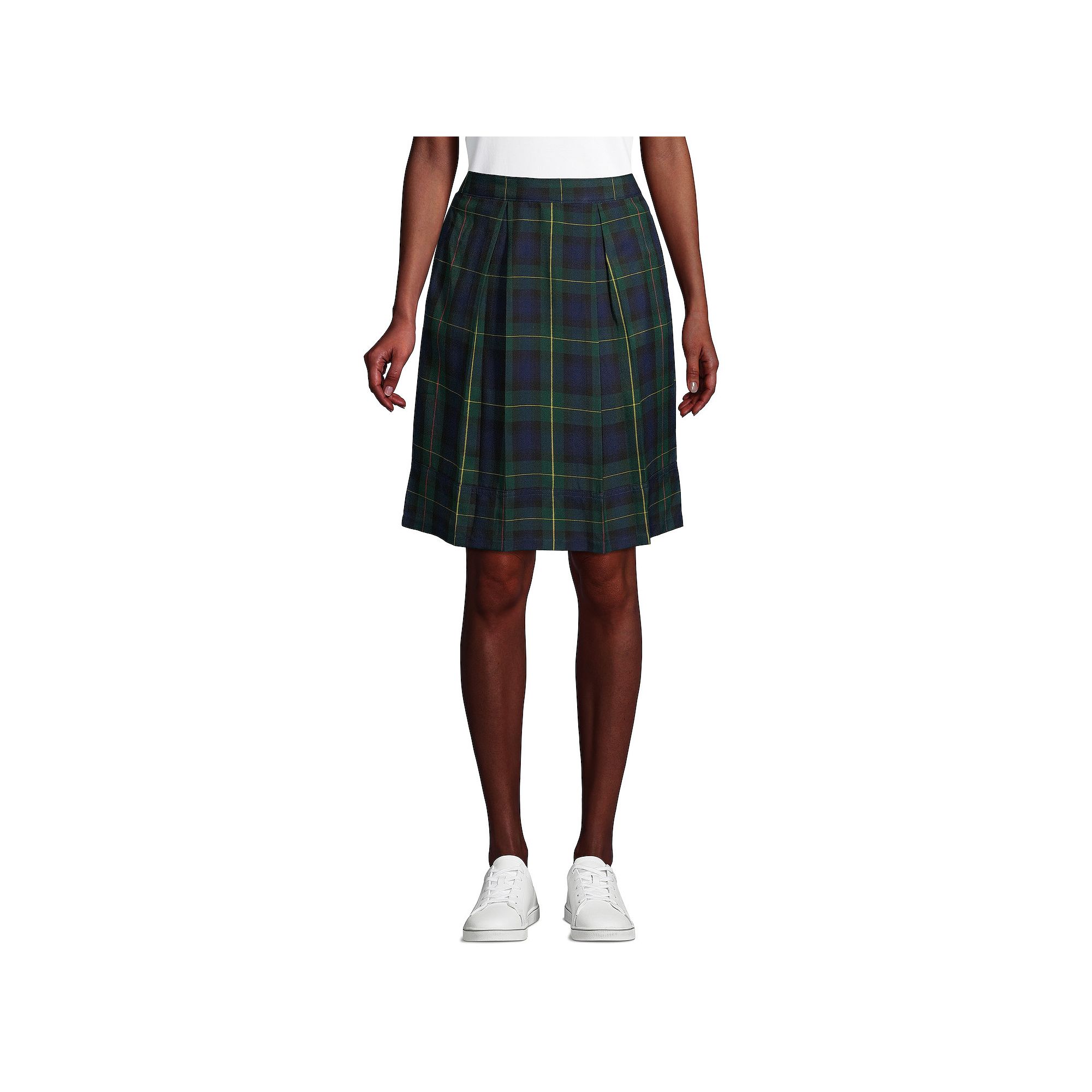 Womens Lands End Plaid Top of Knee Length Pleated Skort, Size: 8, Hunter 