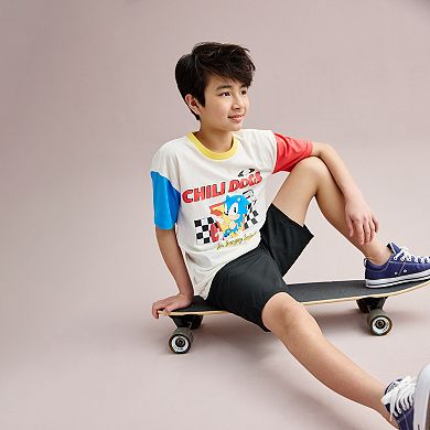 Boys 8-20 Sonic the Hedgehog "Chili Dogs for Hungry Hedgehogs" Colorblock Drop Shoulder Graphic Tee
