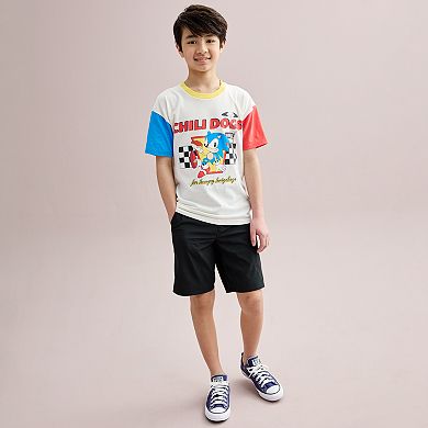 Boys 8-20 Sonic the Hedgehog "Chili Dogs for Hungry Hedgehogs" Colorblock Drop Shoulder Graphic Tee