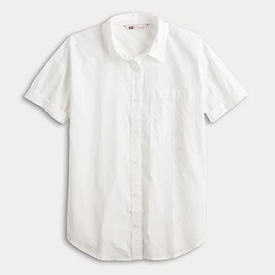 Juniors' SO® Short Sleeve Button Front Shirt