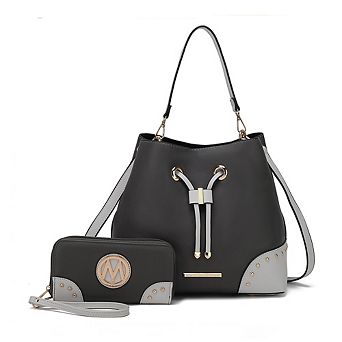 MKF Collection Candice Color Block Bucket Bag with matching Wallet