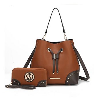 MKF Collection Candice Color Block Bucket Bag with matching Wallet