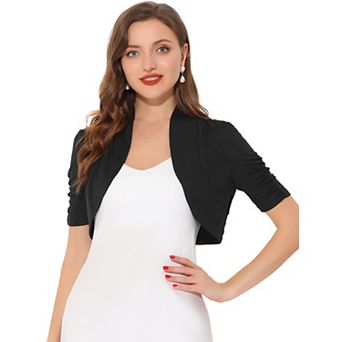 Women's Ruched Short Sleeve Shrugs Bolero Cropped Open Front Cardigan