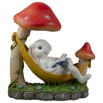 11.75" White Bunny in Hammock Outside Garden Statue