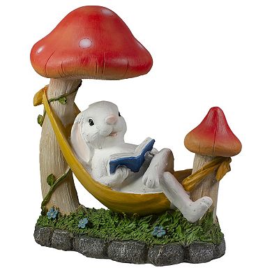 11.75" White Bunny in Hammock Outside Garden Statue