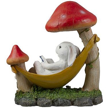 11.75" White Bunny in Hammock Outside Garden Statue